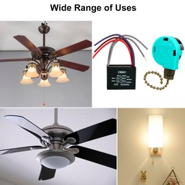 Ceiling Fan Capacitor CBB61 4.5uf + 6uf + 5uf 5wire 250V, Ceiling Fan Switch 3 Speed 4 Wire Pull Chain Switch for Fan, Wall Lamps, Light (Silver)