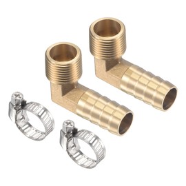 M METERXITY 2 x Screw Connectors Brass Angle 90 Degree Angle 13 mm Pipe Connector Brass with Hose Clamps Water Application (G3/8 Male Thread)
