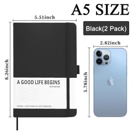 SAYEEC 2 Pack Hardcover Executive Notebook 200 Pages Lined Writing Journal Classic College Ruled Notebook Thick Paper with Inner Pocket for Work Note Taking Office School Medium 14×21 cm (Black)