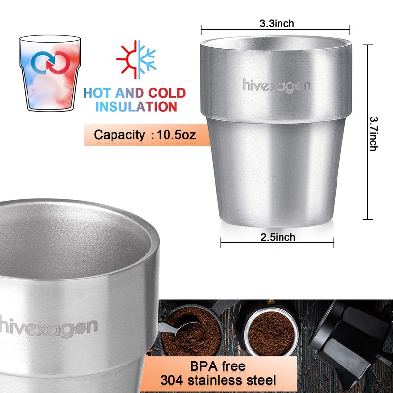 Hivexagon 300ml Set of 4 Stainless Steel Double Wall Cups