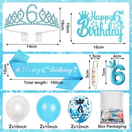 6th Birthday Decorations - Sash, Tiara, Crown & Balloons for Girls