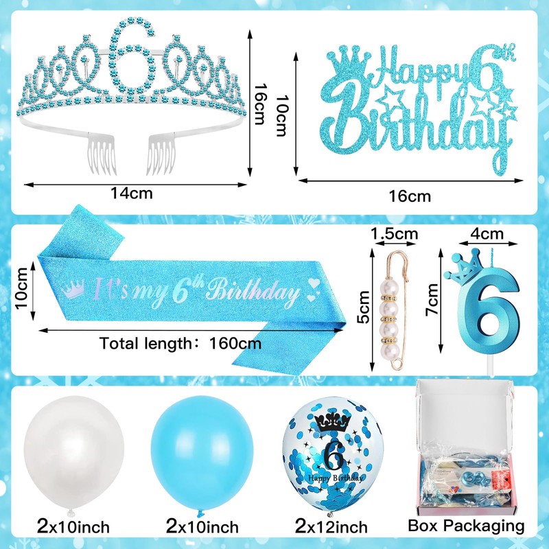 6th Birthday Decorations - Sash, Tiara, Crown & Balloons for