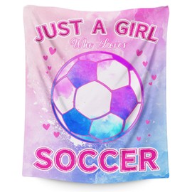 Just A Girl Who Loves Soccers Blanket for Girls Women Sport Lovers - Pink Soccer Throw for Kids Teens Adults - 40x50 Inch Soft Flannel Black Throw Blankets for Sofa Couch Bedroom Office