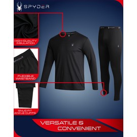 Spyder Men's Thermal Underwear Set - 2 Piece Brushed Back Fleece Lined Long Johns Base Layer Set for Men (Sizes: S-XL), Size Small, Black