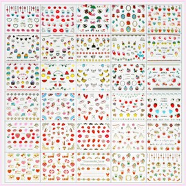 30Sheets Heart Nail Stickers 3D Self-Adhesive 2000pcs Valentines Day Nail Art Stickers Love Lips Rose Fruit Red Heart Nail Decals Valentines Nail Decoration for Women Girls Acrylic Nails DIY Manicure