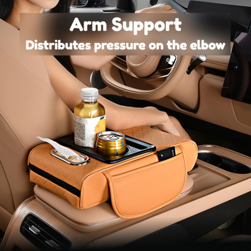 TNDCKP Car Center Console Pad Leather Armrest Pad w/Cup Holder,