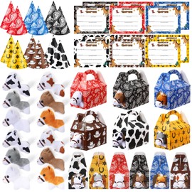 JellyArch 48 Pcs Adopt a Horse Party Favors Include 12 Mini Horse Stuffed Animals 12 Foldable Paper Boxes 12 Adoption Cards 12 Hats for Adopt a Pet Farm Western Party Favor Supplies(Foal)