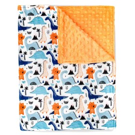 Top Tots Baby Blanket - Dinosaur with Orange Minky Dot, 38.5 x 29 Inch Blue