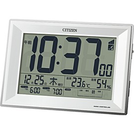 RHYTHM (RHYTHM) CITIZEN Alarm Clock, Radio Clock with Thermometer and Hygrometer, White, 4.6 x 6.8 x 2.2 inches (117 x 173 x 57 mm) CITIZEN Pal Digit Wide DL 8RZ151-003