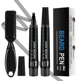 4 Tips Beard Pencil Filler for Men Black,Barber Styling Grooming Pencil with Brush Easy Carry ，Waterproof Proof, Sweat Proof, Long Lasting Solution with Natural Finish - Specification: Black