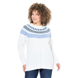 Ulla Popken Women's Norwegian, round neck, long sleeves, soft fine knit jumper, Snow white