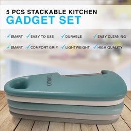 FAMALO Kitchen Gadgets Set 5 Pcs, Space Saving Cooking Tools,Utensil Set,Cheese Grater, Vegetable Peeler, Garlic Grinder, Pizza Cutter, Bottle Opener, Portable Kitchen Tools for Travel, Camping