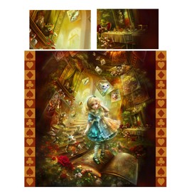 Wild Star Home Alice in Wonderland Twin Bed Duvet Cover Set, Young Girls Bedroom Fantasy Room Decor