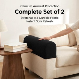 RAINFLOW Stretch Armrest Covers for Sofa - Couch Arm Covers for Recliner, Anti-Slip Furniture Protector for Dogs, Cats, Kids – Soft, Durable, Machine Washable (Black, Set of 2)