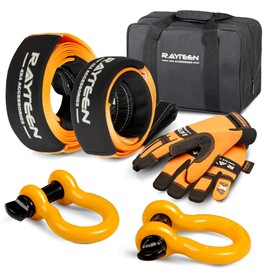 RAYTEEN 4x4 Off-Road Recovery Kit | Includes 33,000lbs x 20ft Tow Strap, 20,000lbs x 8.2ft Tree Saver, 2PCS 62,800lbs Bow Shackle, Recovery Gloves, Carry Bag | Suits for 4x4 Offroad UTV ATV Trucks