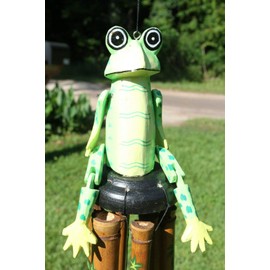 Salty Pelican Swamp Frog Bamboo Windchime, Moveable Arms Legs, 37 inch, G-46