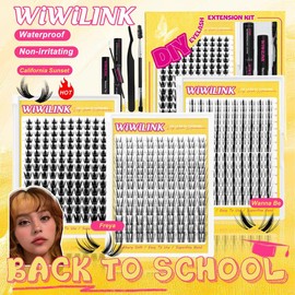 WiWiLink Sunset Wanna Be Freya Manga Lashes Cluster C D Curl DIY Lash Extension Kit and Lash Clusters 8-18mm with Bond Seal and Remover - Ultra-Thin Transparent Bands, Lash Magic Anime False Lash Extension Kit:_Wanna Be Single Pack