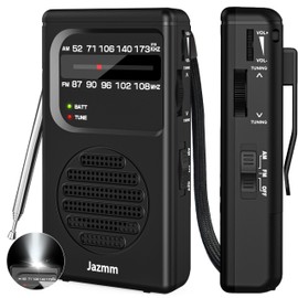 Jazmm Portable Radio AM FM,Battery Operated Radio with 3W Large Speaker,Transistor radios with Best Reception,Pocket with Back Clip,Flashlight,3.5mm Earphone Jack,Tuning Light,Gift for Elder