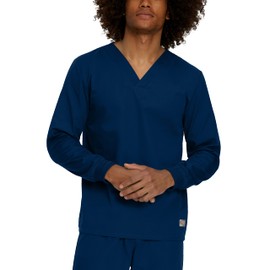 Landau Scrub Zone Unisex Relaxed Fit No-Pocket Long-Sleeve Scrub Top LT104 Navy 5XL