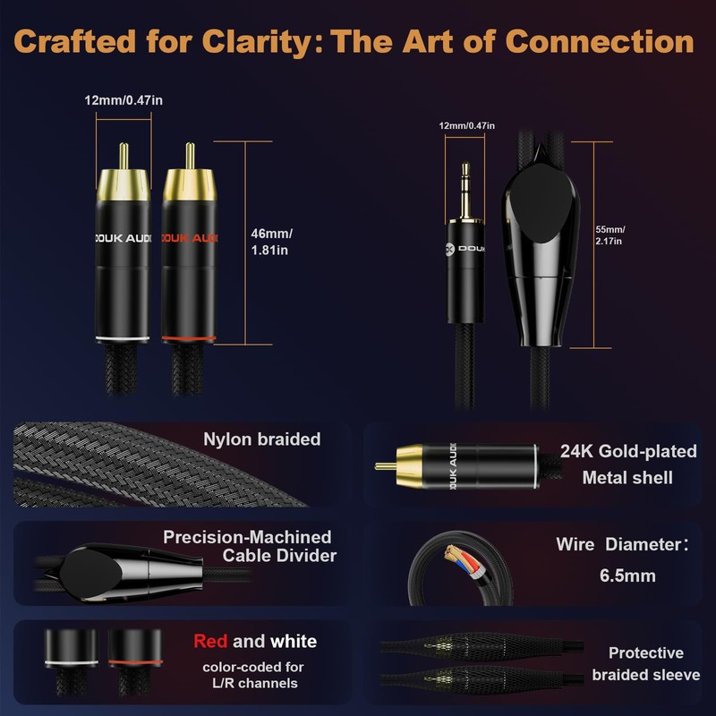 DoukAudio 3.5mm RCA Audio Cable: Bidirectional AUX to Stereo Interconnect