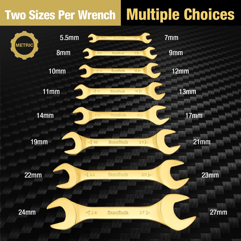 DURATECH Super-Thin Open End Wrench Set, Metric, 8-Piece, 5.5mm to