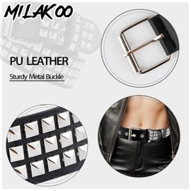 MILAKOO Studded Belt Punk Leather Waist Belt for Women Men Pyramid Rivets Spiked Rock Belt for Jeans