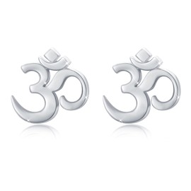 Aum Om Ohm Stud Earrings for Women Teenager Girls Sterling Silver Spiritual Yoga Om Symbol Earrings, Sterling Silver