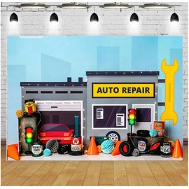 Auto Repair Shop Boys Birthday Party Photography Backdrop Automobile Mechanic Portrait Decor Backdrop Photo Studio Vinyl (8ft×6ft)