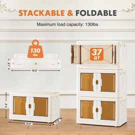 FONTOI Stackable Storage Bins Plastic with Lids, Folding Storage Organizer Boxes with Wheels & Doors, Storage Containers for Bedroom, Living Room, Closet, 19.8x11.8x11.8 inch, Small 1PC