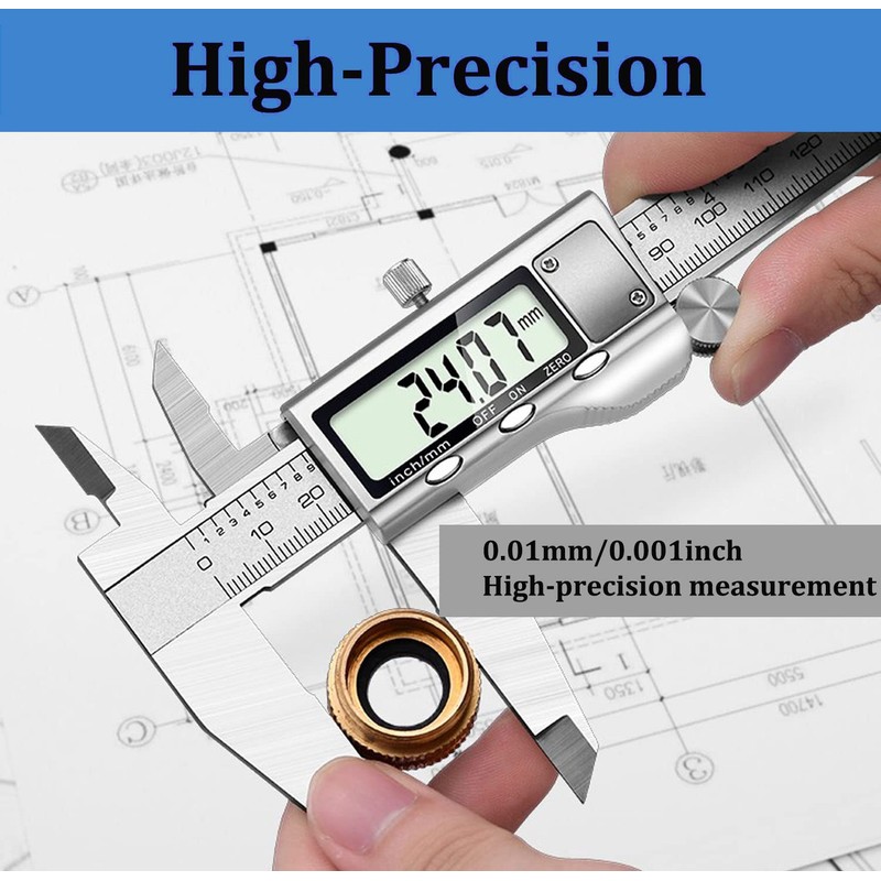 Digital Caliper, Vernier Caliper Stainless Steel Calipers, 6 Inch/150mm Micrometer