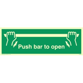 Viking Signs SA396-L15-PV "Push Bar To Open" Sign, Photoluminescent Sticker, 50 mm H x 150 mm W