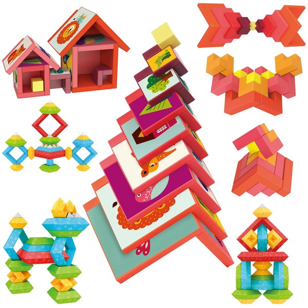 VATOS Montessori Toys Stacking Toys 3-in-1 Set for Toddlers and Kids, 49Pcs Building Blocks Preschool Sensory Toys STEM Toy for 1 2 3 4 5 6+ Years Old Baby Boys and Girls