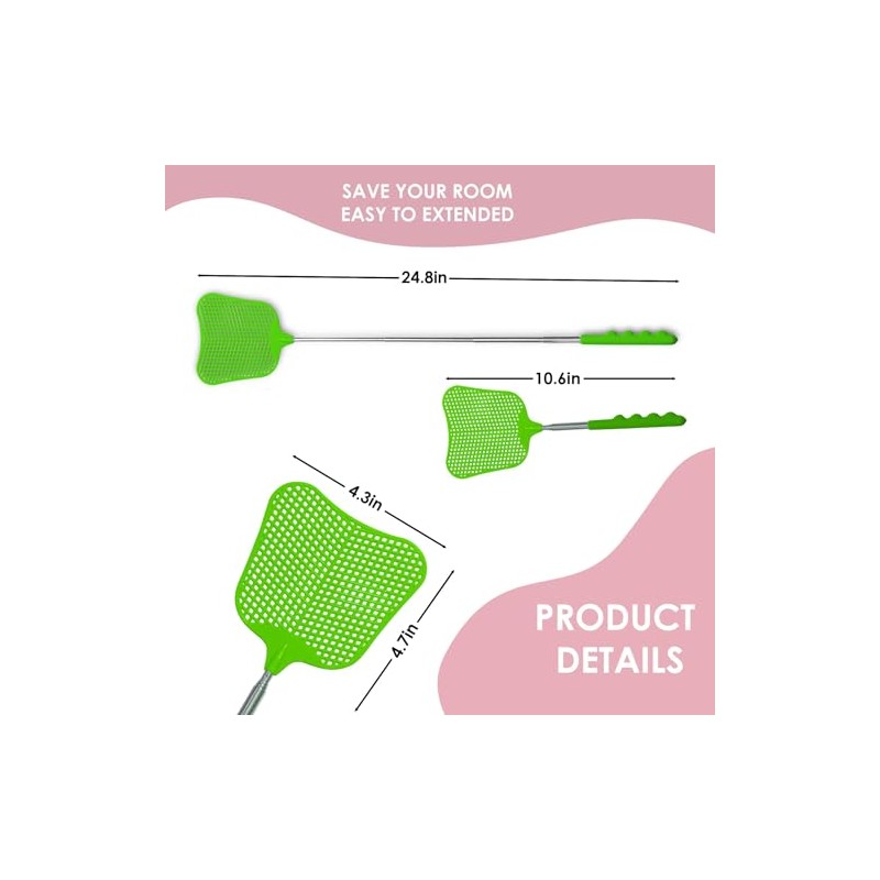 Wapodeai 2 Pack Fly Swatters Heavy Duty Set, Telescopic Fly