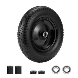 4.80/4.00-8" Flat Free Tire and Wheel 14.5" Wheelbarrow Tire,with 5/8" Axle Bore Hole,3"Center Hub and 3/4" Bearings,Universal Replacement Solid Tire for Hand Truck/Utility Cart/Garden Cart