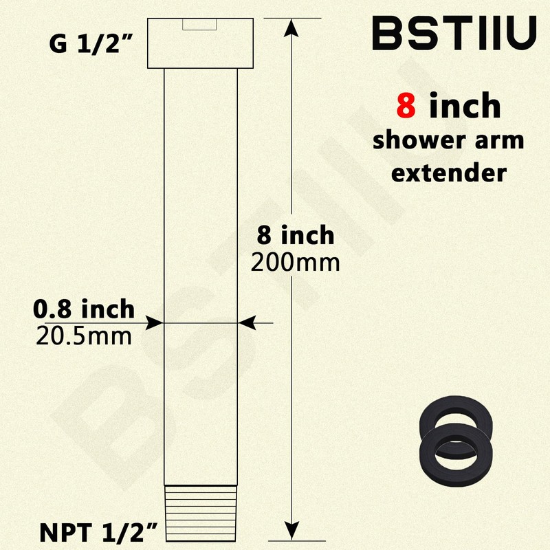 Shower Arm Extender, BSTIIU 8 Inch Shower Head Extension Arm,