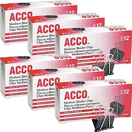 Acco Brands A7072050 Binder Clips, Medium, 12 Per Box, 6 Boxes = 72 Medium Clips