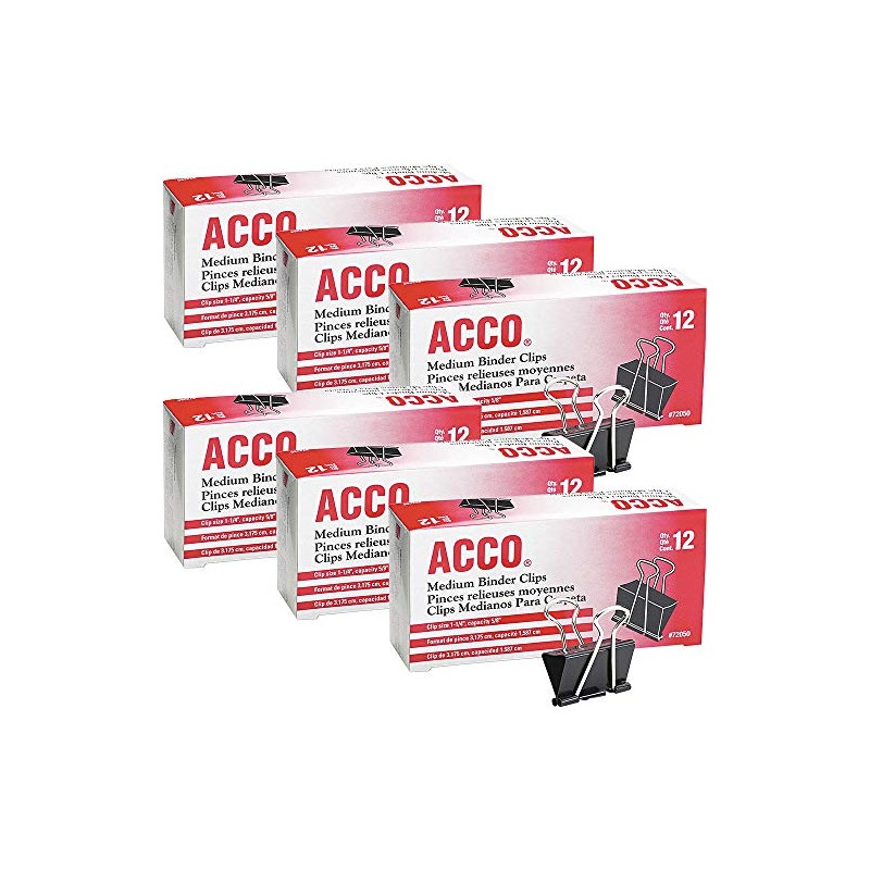 Acco Brands A7072050 Binder Clips, Medium, 12 Per Box, 6