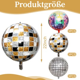 Pack of 9 Disco Ball Balloons - 22 Inch 4D Disco Ball Decoration, Colourful Disco Foil Balloons, Multicoloured Balloons Birthday for 70 80 90s Disco Decoration Party Birthday Party Graduation
