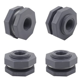 Horiznext NPT1/2 PVC Bulkhead Fitting, Plastic Pipe Connector for rain Barrel Garden Hose Adapter Spigot kit Water Tank Gallon Drain Bucket (pack of 4 pcs)