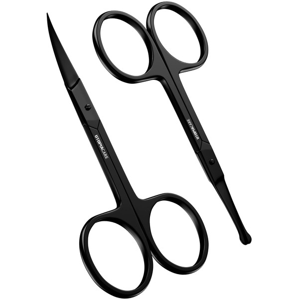 Utopia Care 2 Pcs Nail Scissors | Professional Multi-Purpose Beauty Scissors, Nose Hair, Eyebrow, Beard, Moustache & Cuticle Scissors (Black)
