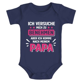 MoonWorks® Baby Bodysuit Printed with Saying "Ich versuche Mich zu benehmen zu Benehmen Funny Sayings Organic Cotton Boys & Girls, Beehmen Girls Navy, 3-6 Monate
