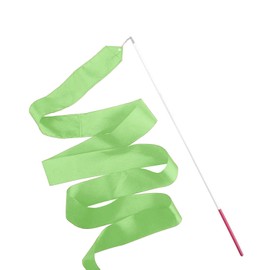 WedDecor Rhythmic Gymnastics Ribbons with Streamer Dance Rod Baton Twirling Exercise, Talent Shows, Artistic Dancing, Party Decoration Favors, Baton Art, Fun Activities, 4 Metres, Apple Green, 1pc