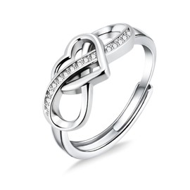 ALEXCRAFT Ring for Women - Adjustable Heart Ring Symbol Infinity Engagement Ring with Cubic Zirconia Infinity Promise Ring Zirconia Silver Rings Wedding Rings Proposal Ring, Silver