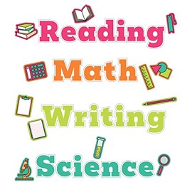 Carson Dellosa 37PC Core Subjects Bulletin Board Decorations, Reading Comprehension, Math, Writing, and Science Classroom Decor and School Supplies Cutouts