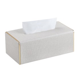 MEIBOOCH Rectangle Tissue Box Cover, PU Leather Tissue Holder Decorative Tissue Box Holder with Magnetic Closure for Kitchen, Bathroom, Night Stand (Beige)