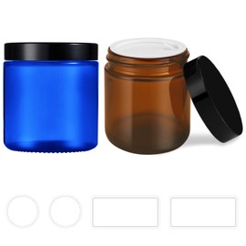 Small Glass Containers with Lids, Tecohouse 4 oz Glass Jars with Black Lids & Inner Liners,Blue and Amber Mini Travel Toiletries Container for Slime, Makeup, Cream, Lotion, Cosmetic - 2 Pack