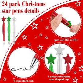 Zuazaor 24 Pack Party Star Pens Black Gel Ballpoint Pensv Crhistmas Star Gift Pens for Kids Adults Office School Crhistmas Valentine's Wedding Party Supplies (Colorful Star)