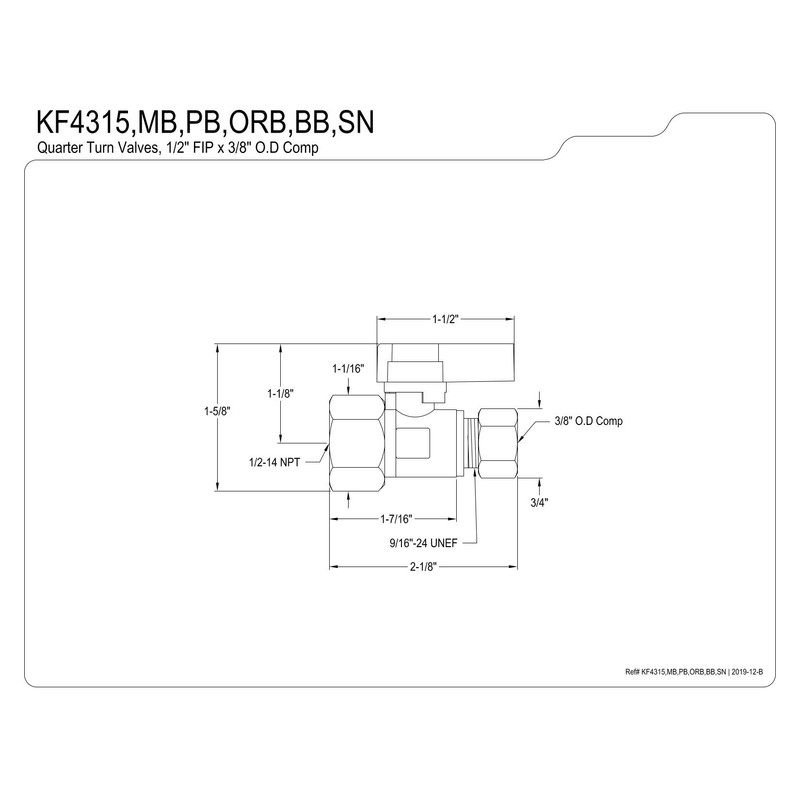 Kingston Brass KF4315BB 1/2" FIP X 3/8" OD Comp Straight