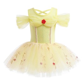 Dressy Daisy Ballet Tutú Leotardo para Niñas Vestido Princesa Falda Body de Amarillo Disfraz para Danza Cumpleaños Fiesta Talla 7-8 años