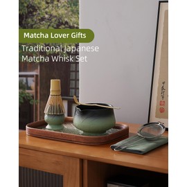 ZENS Matcha Tea Set with Bamboo Whisk, 6pcs Matcha Tea Ceremony Kit Includes Ceramic Bowl & (Chasen Holder), Whisk, Scoop, Sifter and Soft Towel for Matcha Latte, Making Usucha, Sage Green